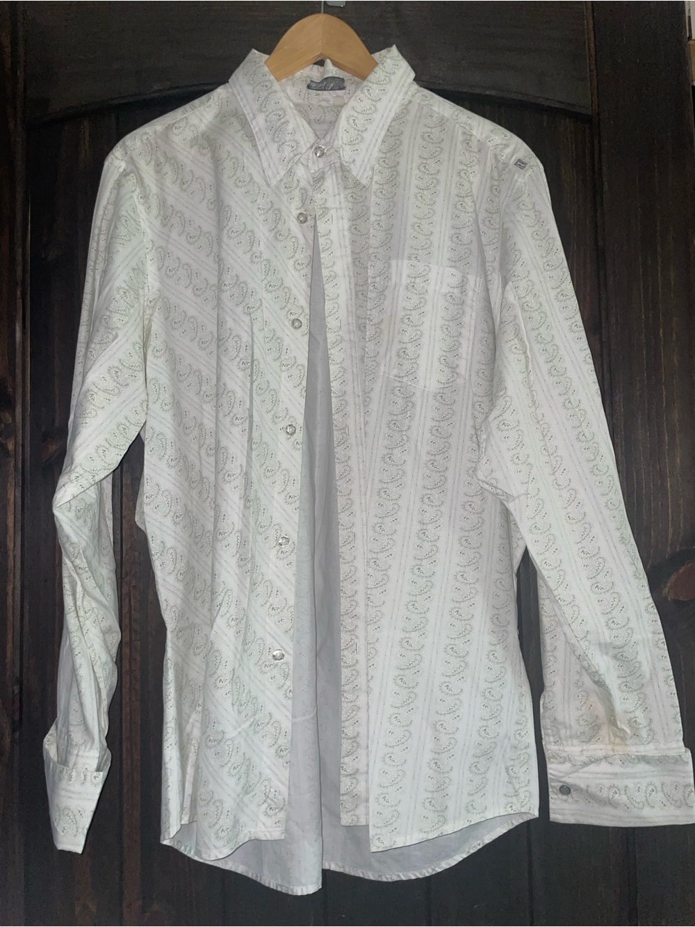 Classic White Paisley Button-Down Shirt, Size L
